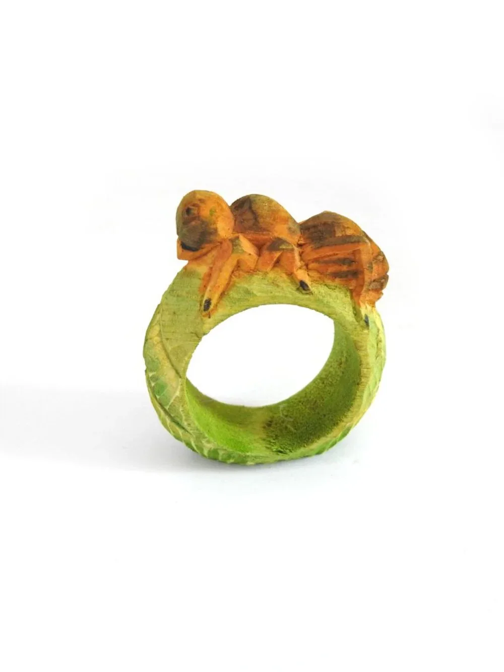 Vintage Hand Carved Wood Insect Napkin Rings Set of 4 Ladybug Ant Bee Grasshoper
